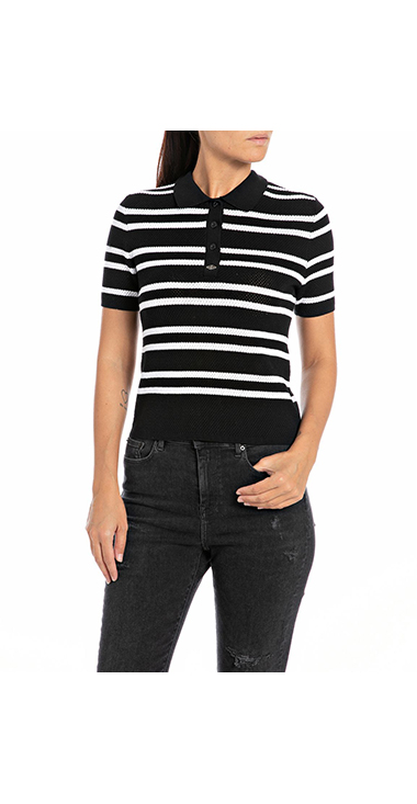 ボーダー柄スリムフィットポロシャツ